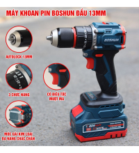 Máy Khoan Pin 13MM Boshun BS-ID1365BL Đa Năng Pin 21V, Lực 65N.m, Động cơ Không Chổi Than